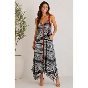 Akemi + Kin Anthropologie Riviera Halter Maxi Dress Large Geometric Print BOHO